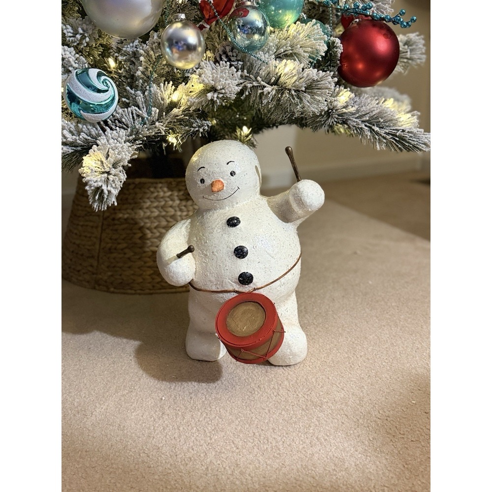 Vintage Bethany Lowe Designe Snowman With Drum/Sticks Papier Mache 15" Glittered